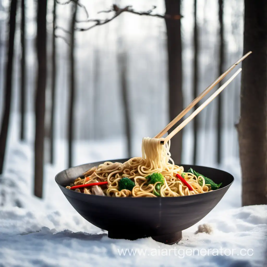 Sizzling-Wok-Noodles-in-Enchanting-Winter-Forest-Scene