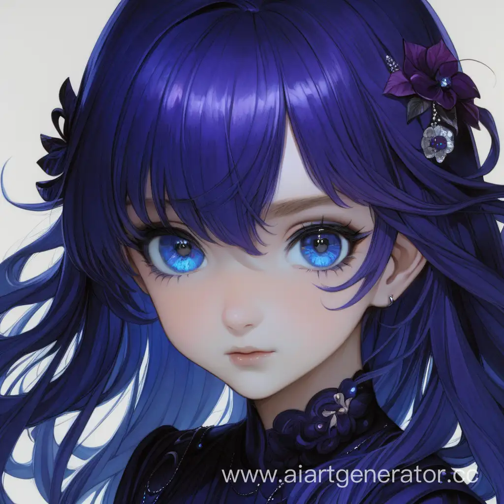 Enchanting-Girl-in-Dark-Blue-Dress-with-Blue-Eyes-and-Dark-Purple-Hair