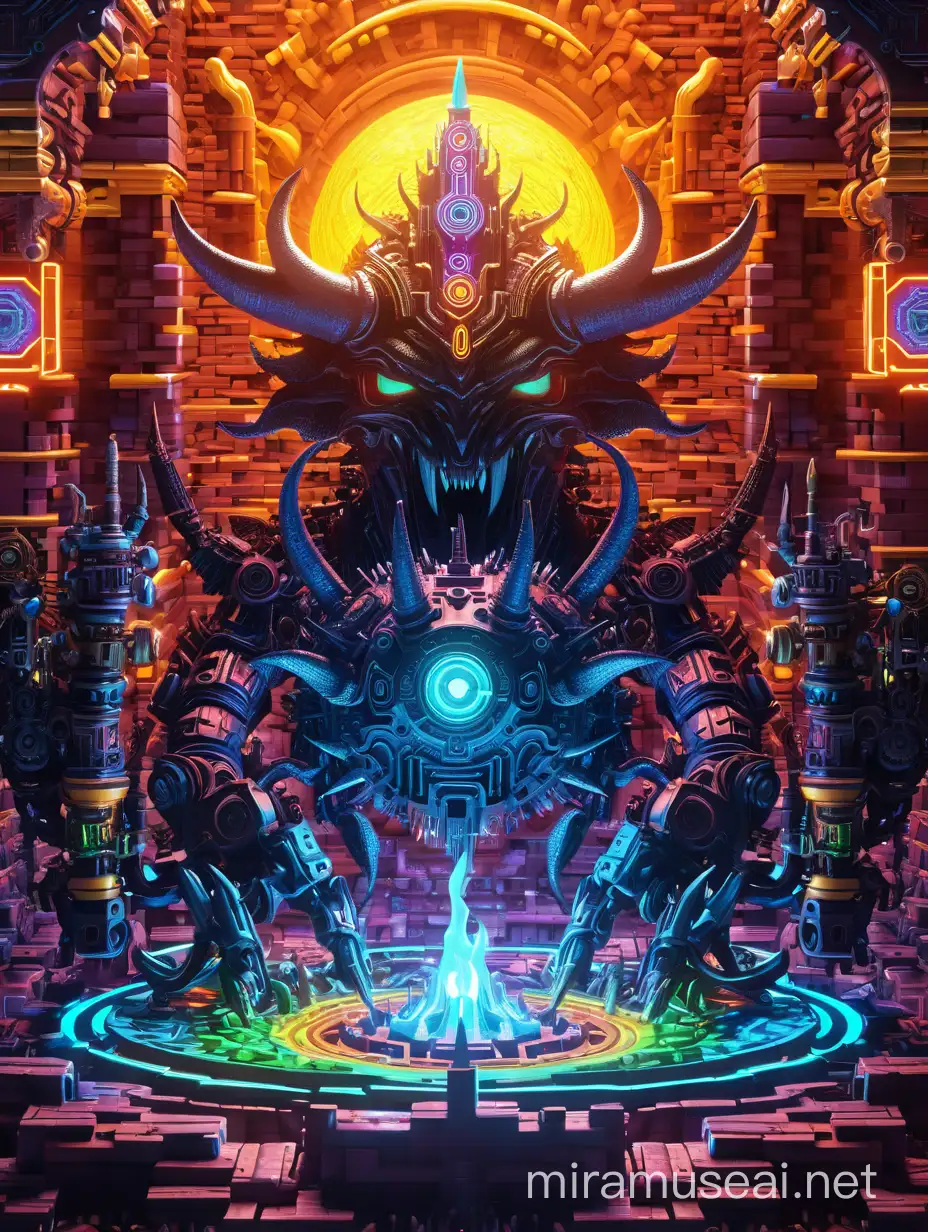 Hyper Detailed Visionary World with Demons and Aztech Elements