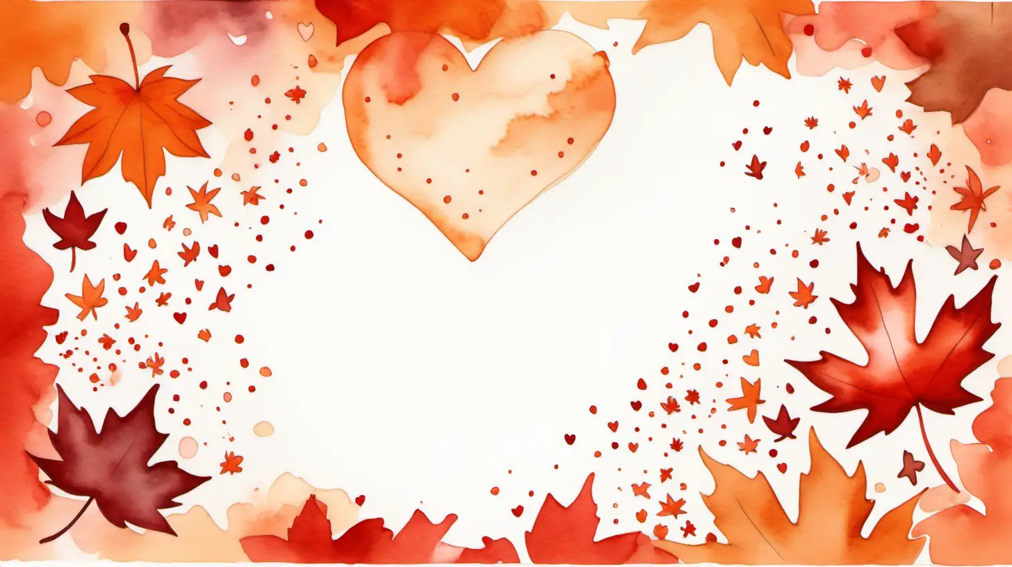 Autumnal Watercolor Symbols Hearts Stars and Maple Leaves in Orange Brown and Red