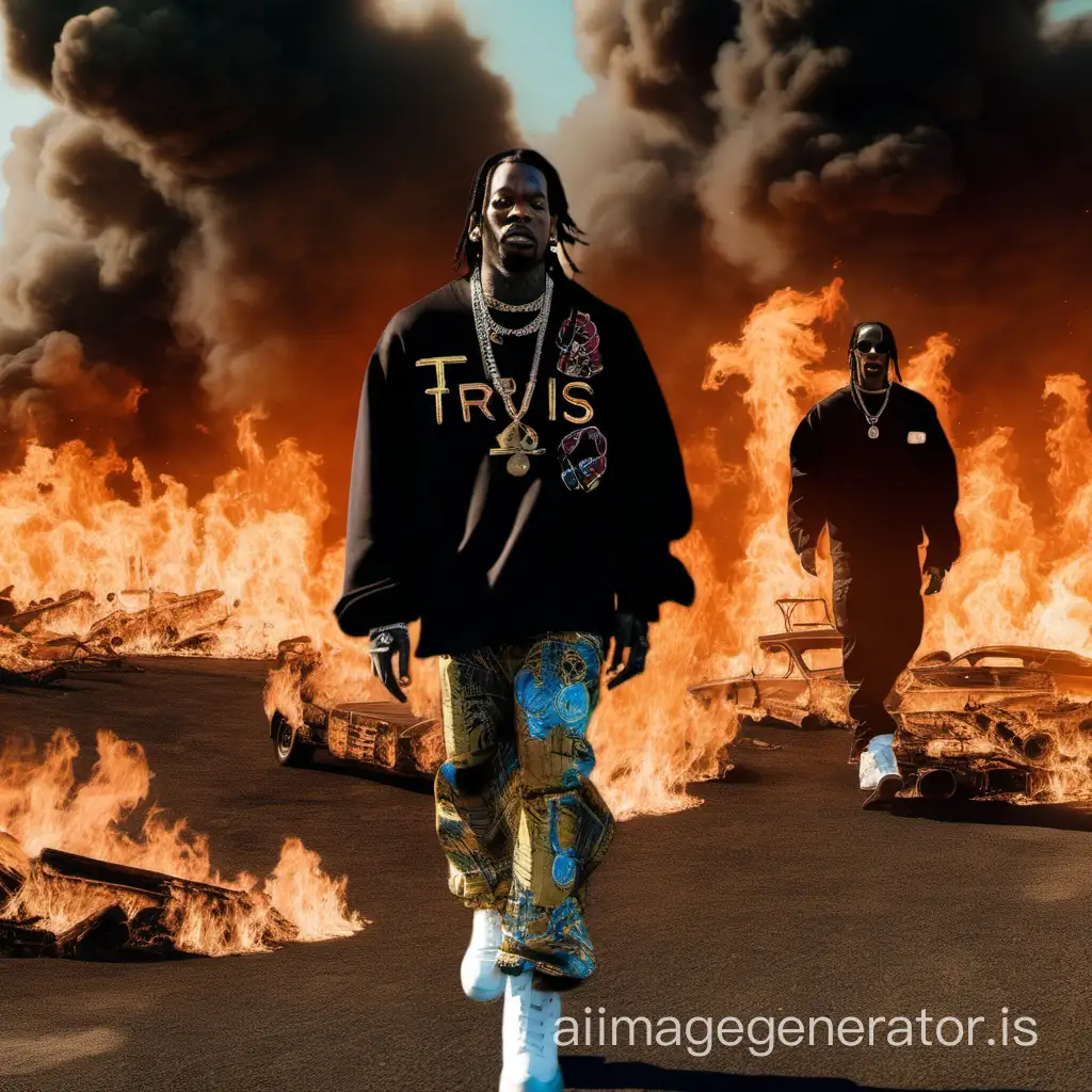 offset and travis scott walking out of fire