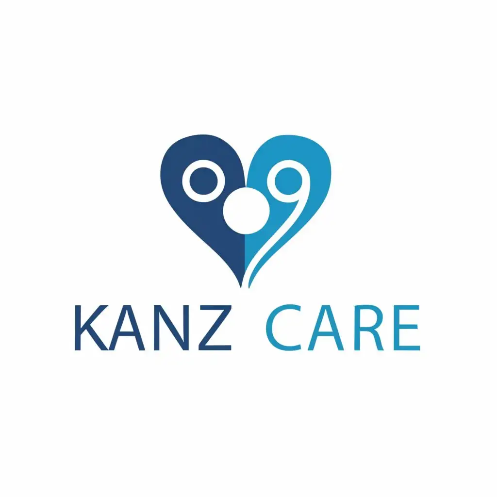logo, helping people with blue and white colors, with the text "Kanz Care", typography