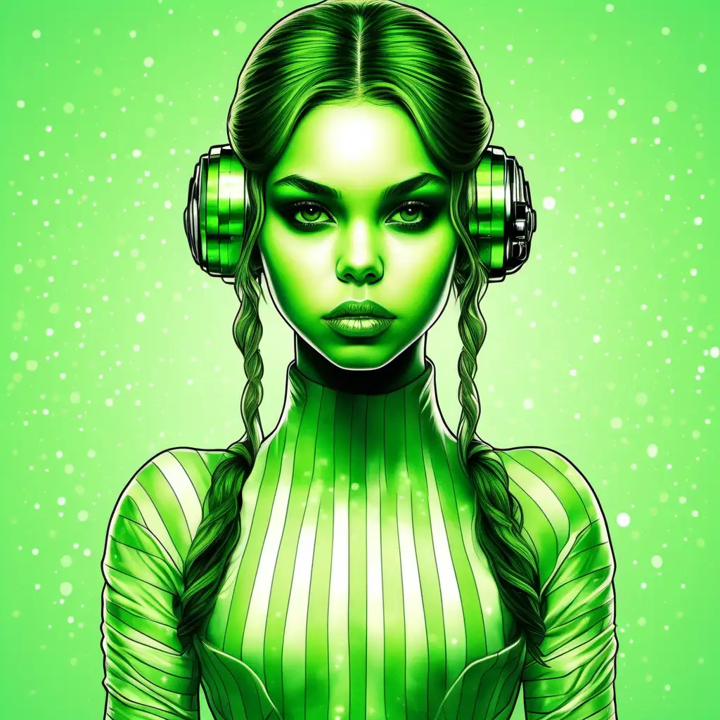 Enchanting Star Wars Inspired Portrait of a Beautiful Girl with Light Green Striped Skin