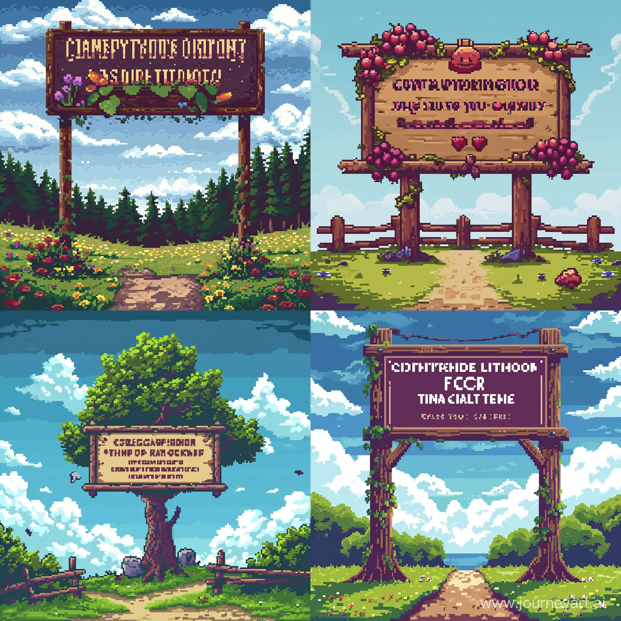 Create a sign congratulating you on completing the game in pixel style