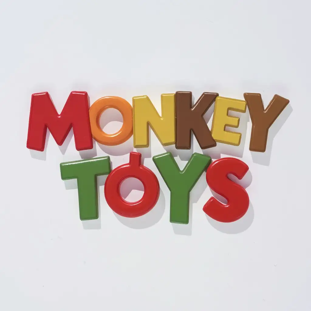 Create me a title called "Monkey Toys" with the colorful letters with a white background