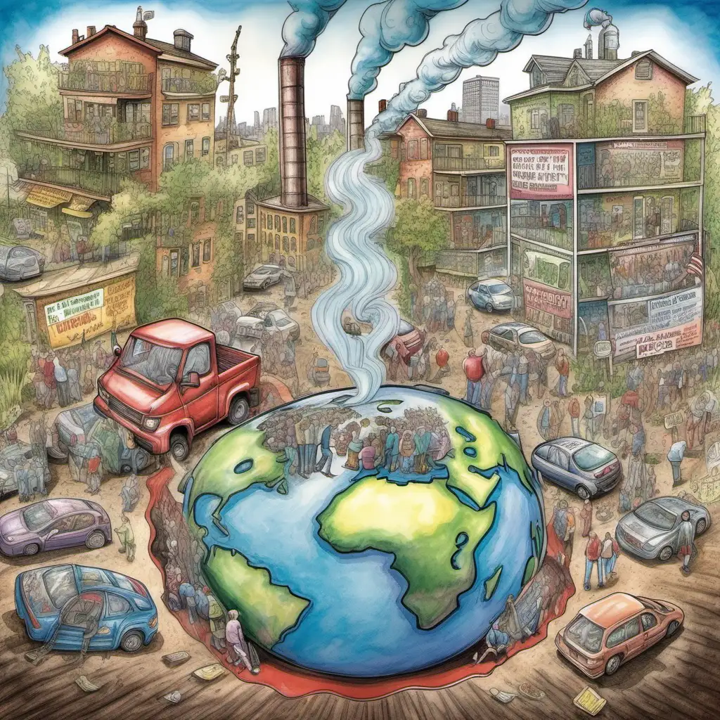 Create a realistic picture, which is relevant to portray with the following statement: Climate action is more important than economic growth. The picture must be in the style of Matt Wuerker.