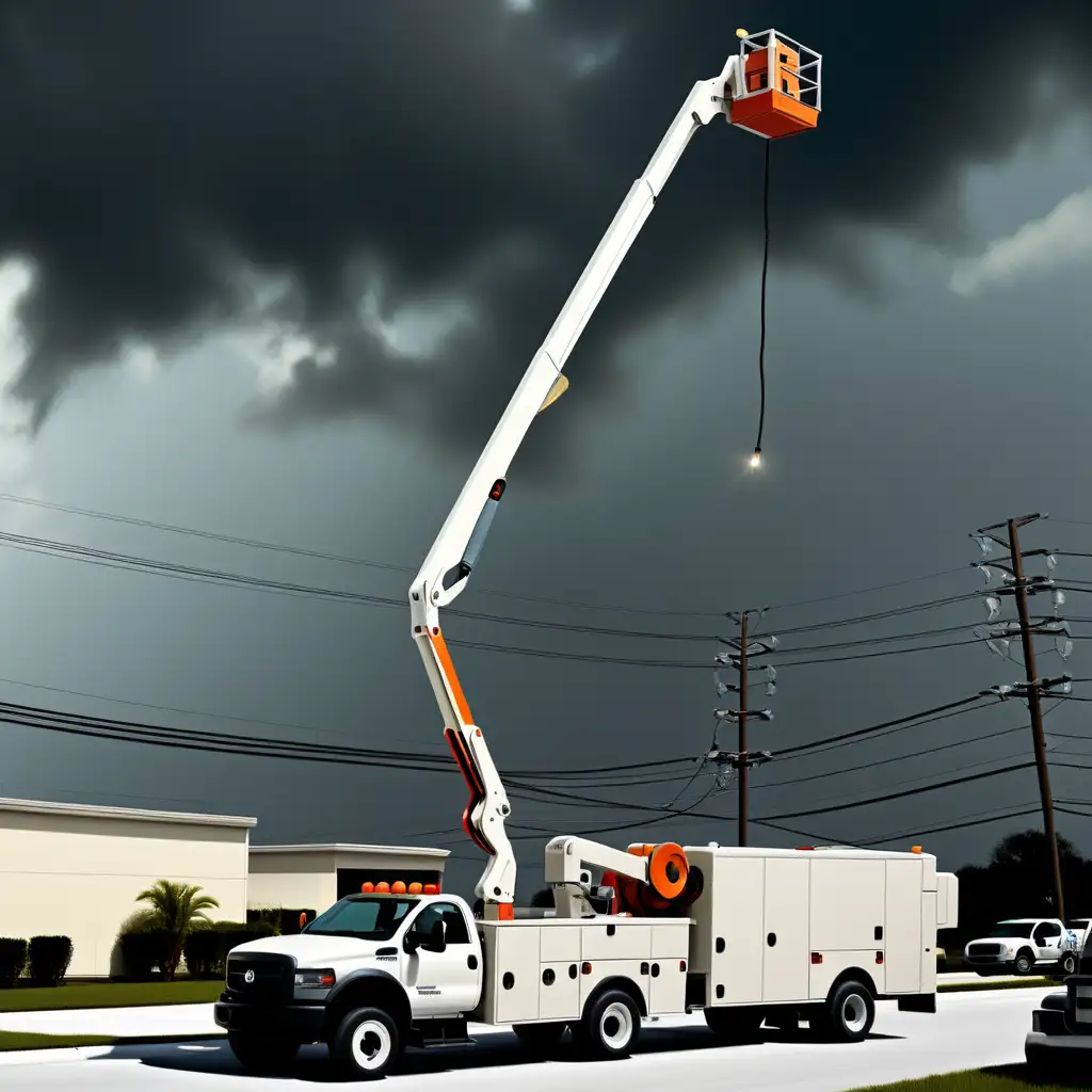 Emergency Response Electrical Distribution Bucket Truck in Hurricane