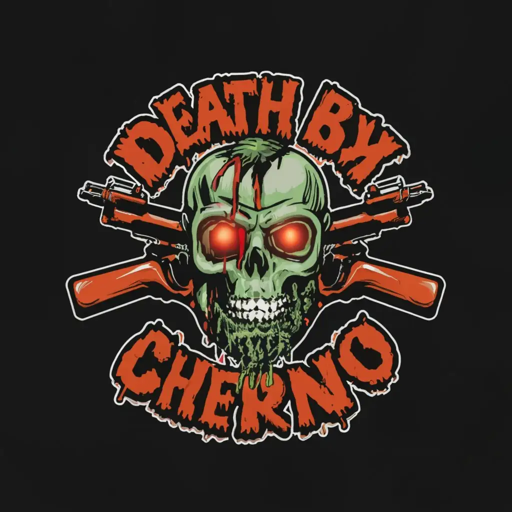 LOGO-Design-For-Death-By-Dayz-Cherno-Intense-Horror-Themed-Logo-with-Guns-Zombies-and-Gore