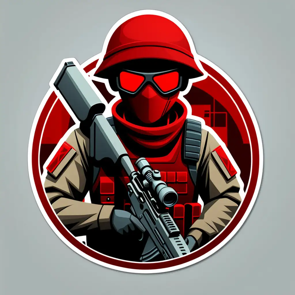 Bold Red Sniper Soldier Sticker Icon Logo