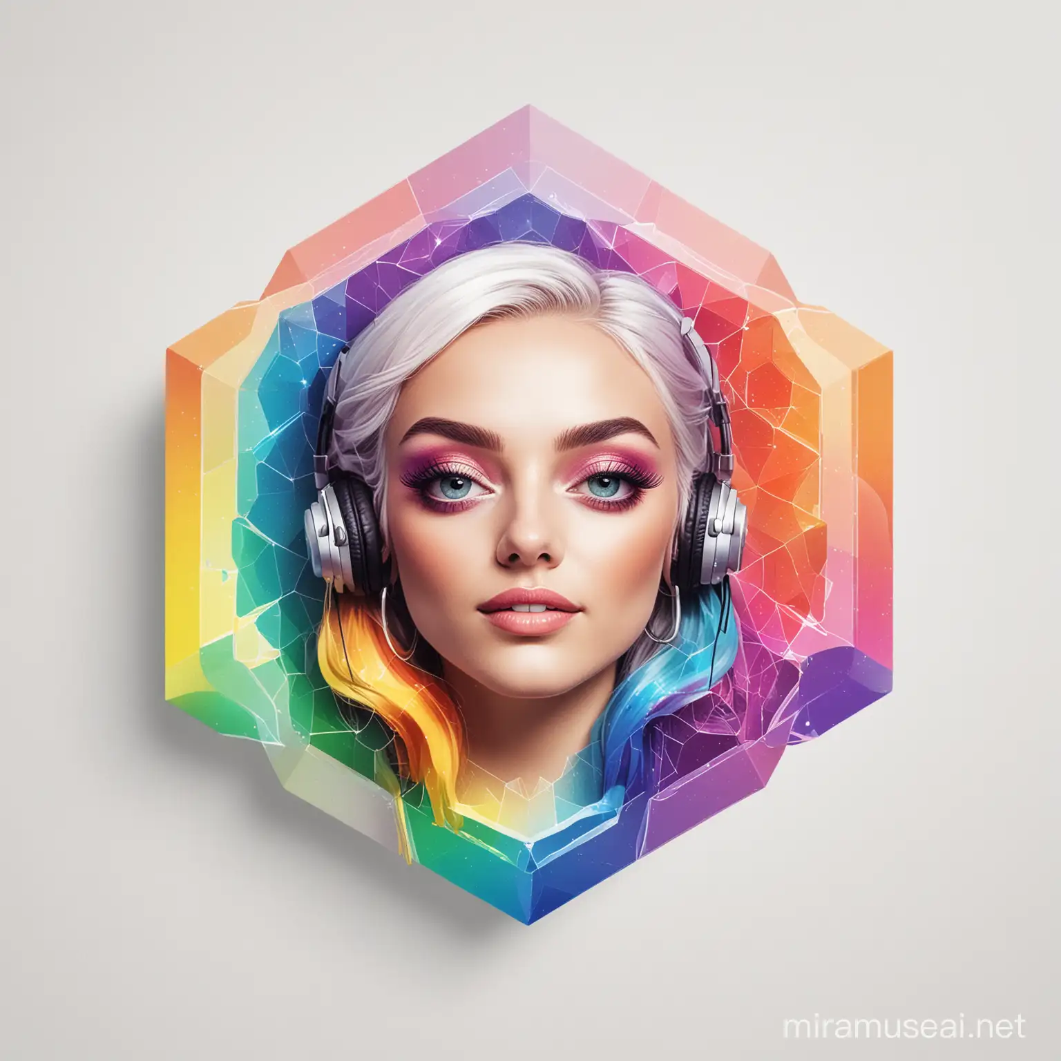 logo for a DJ, Hexagon shape with rainbow gradient, white background, words "Lady Alorum"-A Collection of AI-Generated Images and Artwork