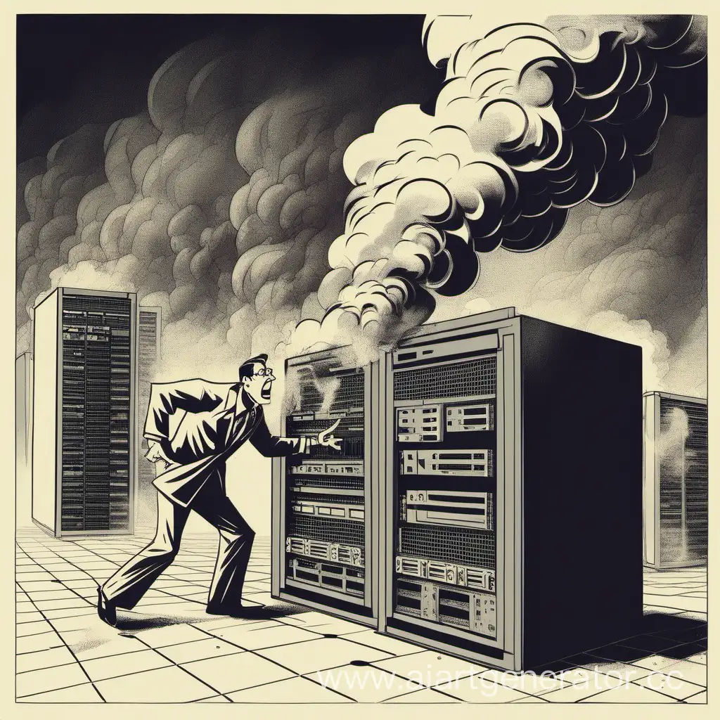 Server-Emergency-System-Administrator-Panicking-Amidst-Smoke