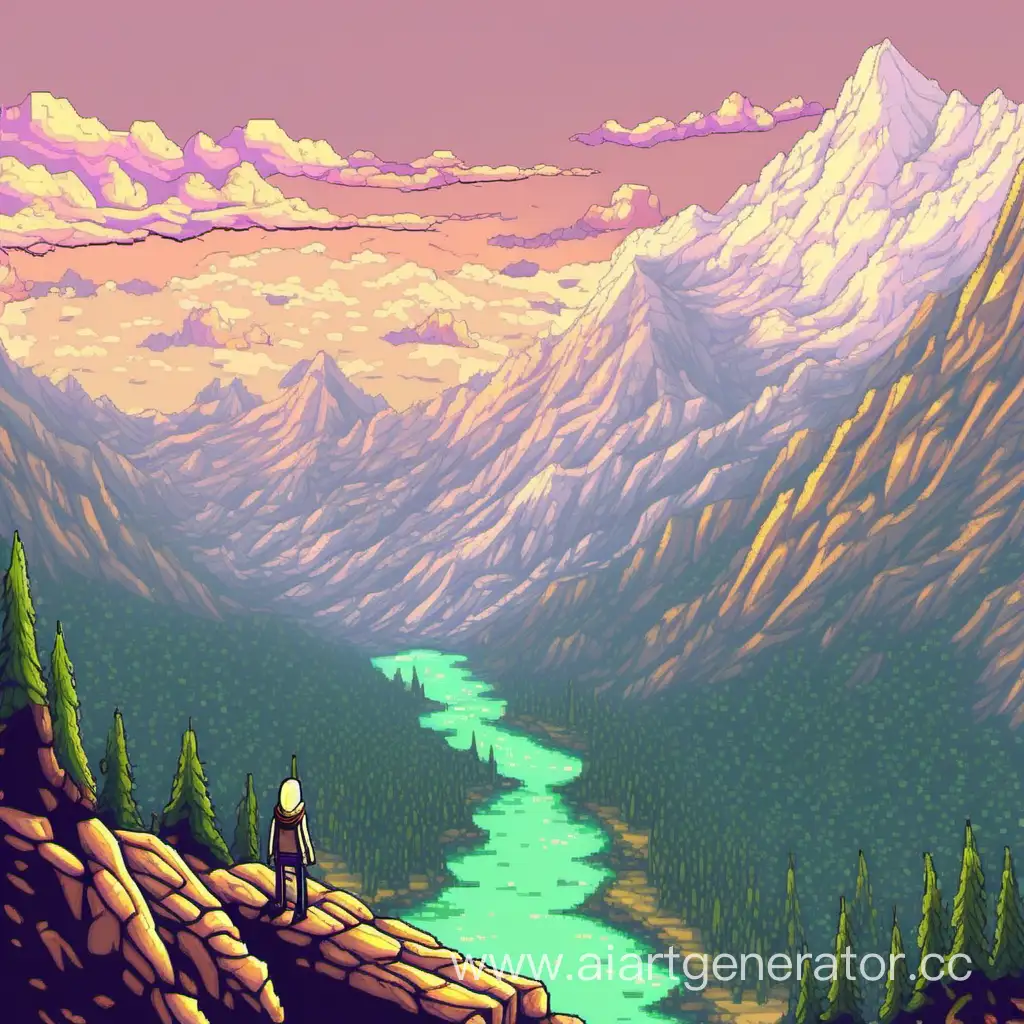 Scenic-Pixel-Art-Wallpaper-Majestic-Nature-Mountains-and-Sky-Adventure-in-the-Style-of-Skyrim