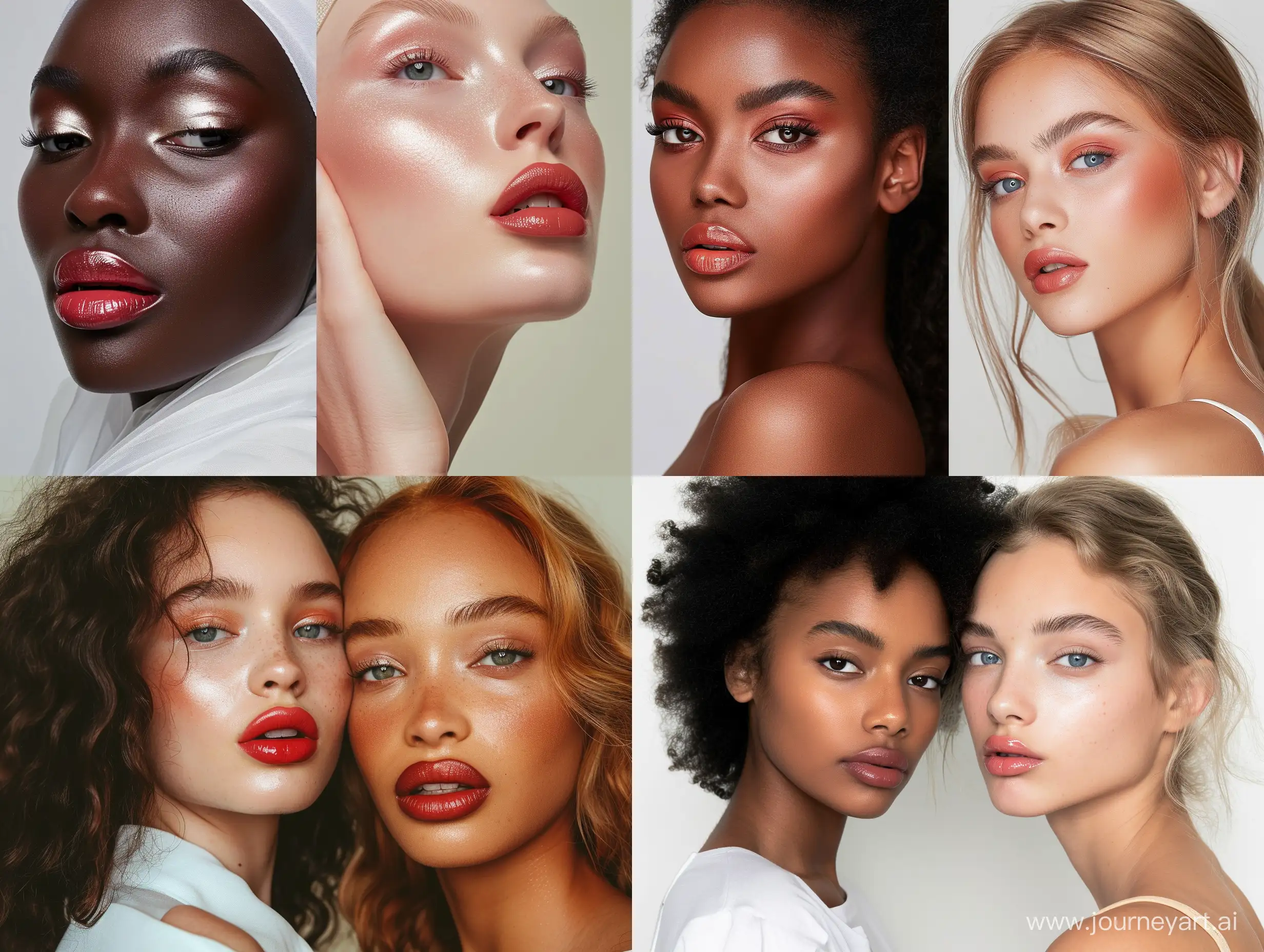 white and black women modeling lip gloss and makeup brand