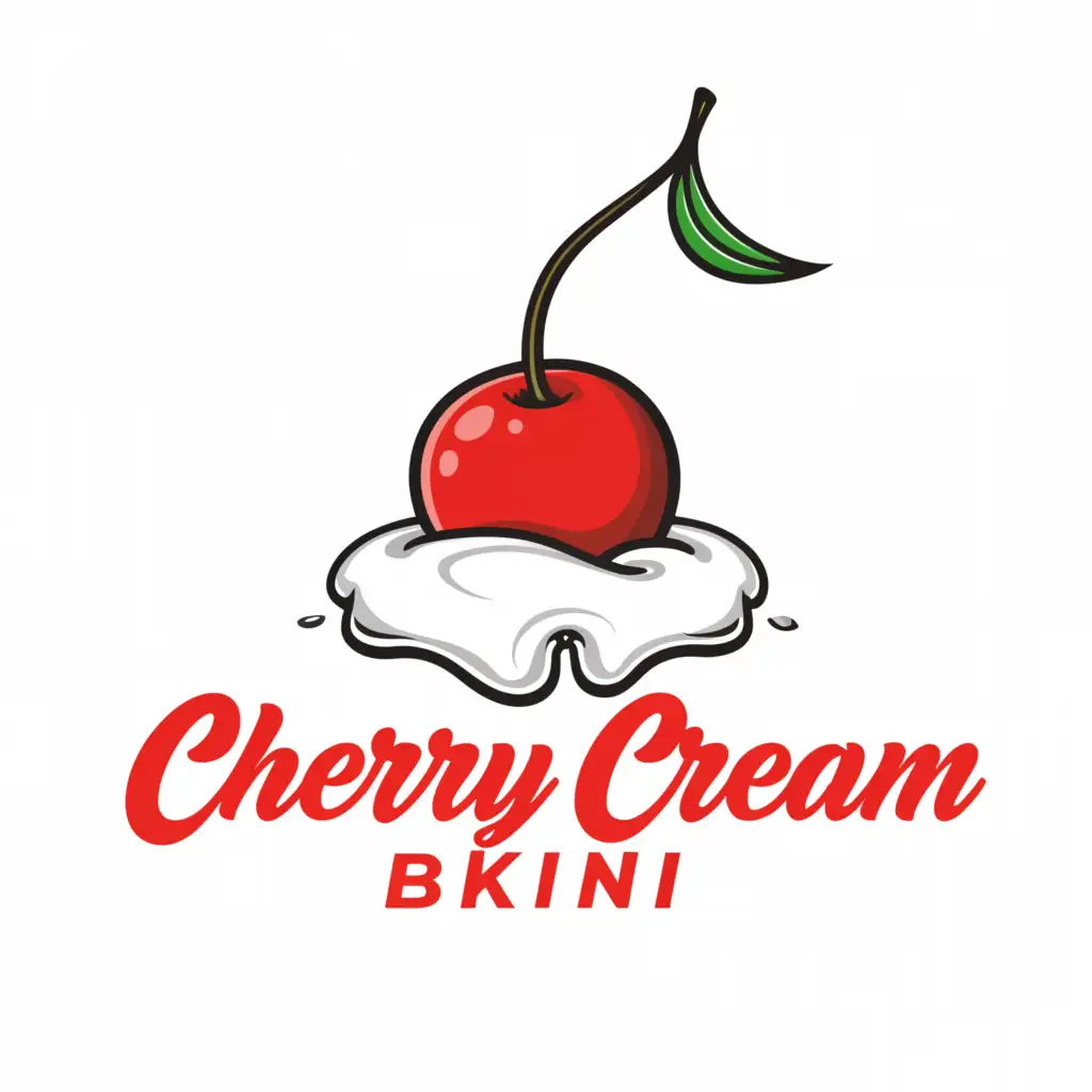 a logo design,with the text "cherry cream bikini", main symbol:cherry with dripping white cream,Moderate,be used in Retail industry,clear background
