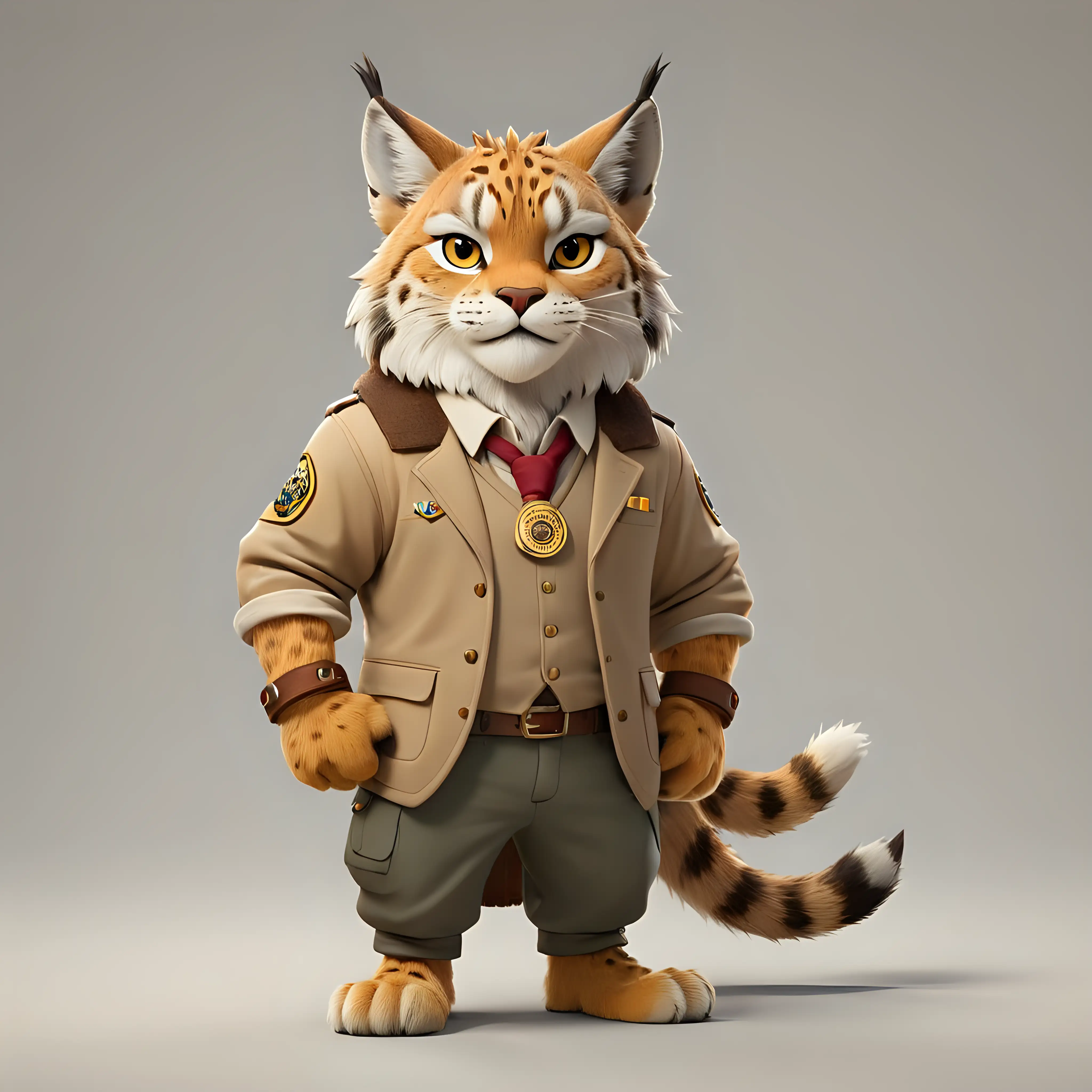 a lynx cartoon style, full body, in mayor clothes, clear background