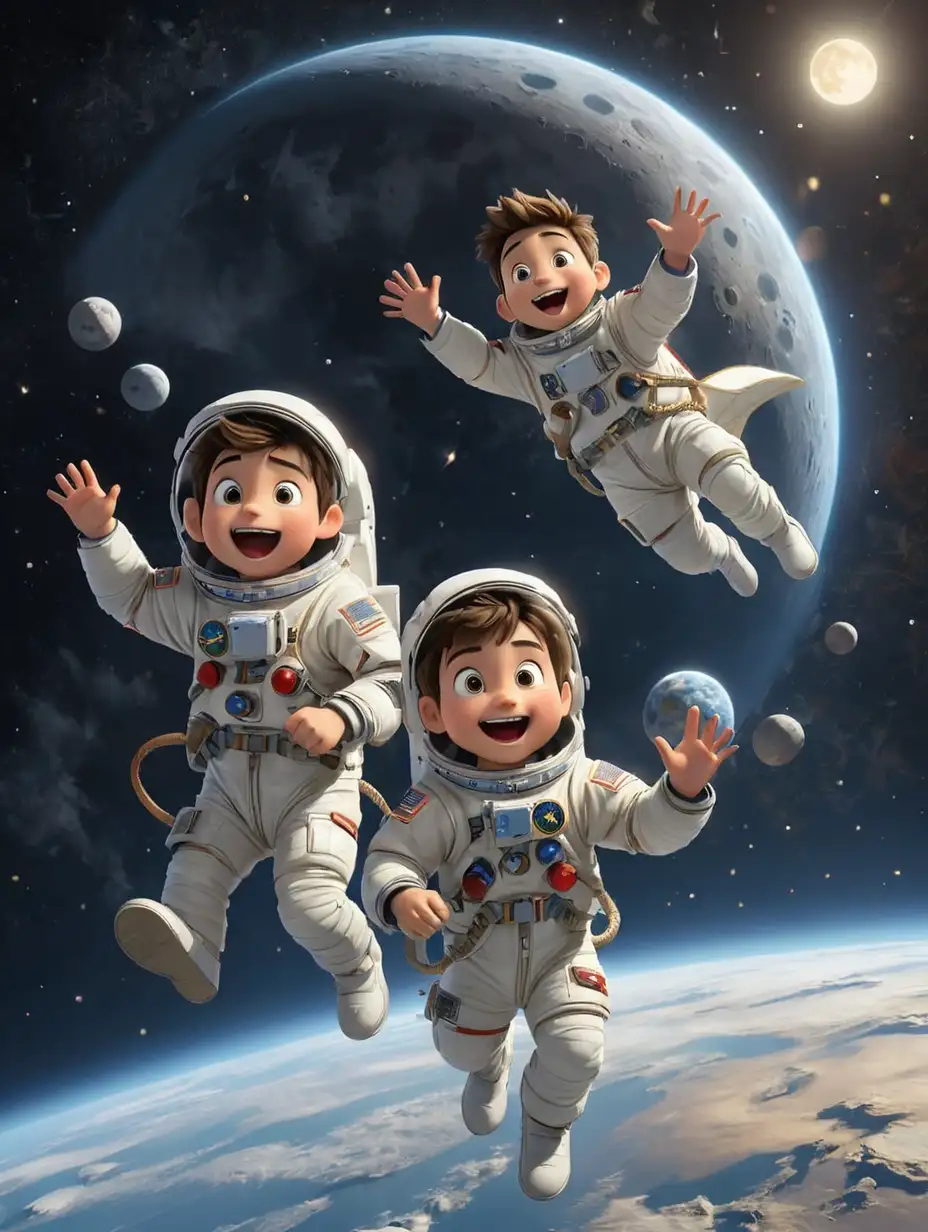 Zero Gravity Space Adventure Tommy and Dino Play Catch with the Stars on the Moon