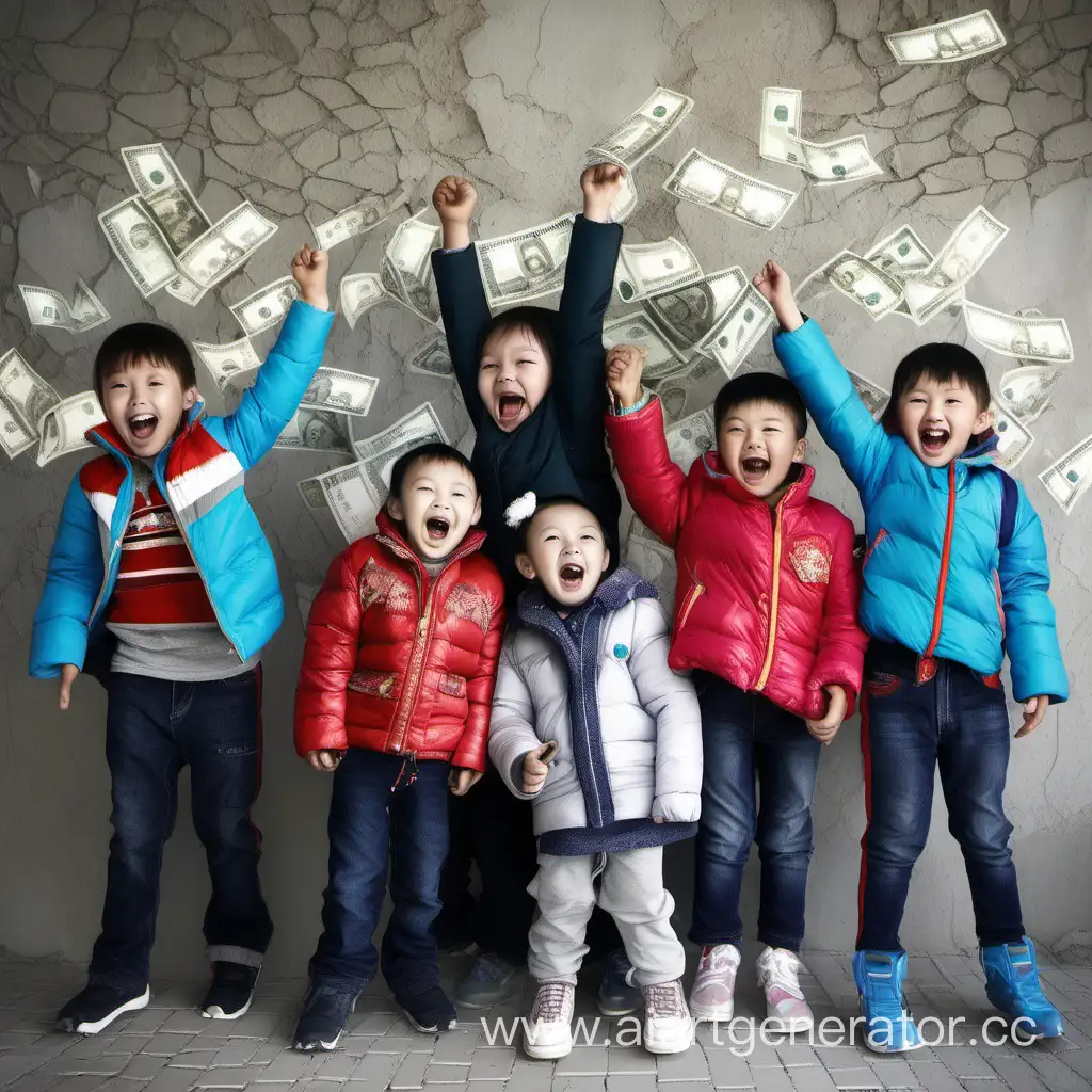 Kazakh-Children-Celebrating-First-Earnings-with-Joyful-Expressions