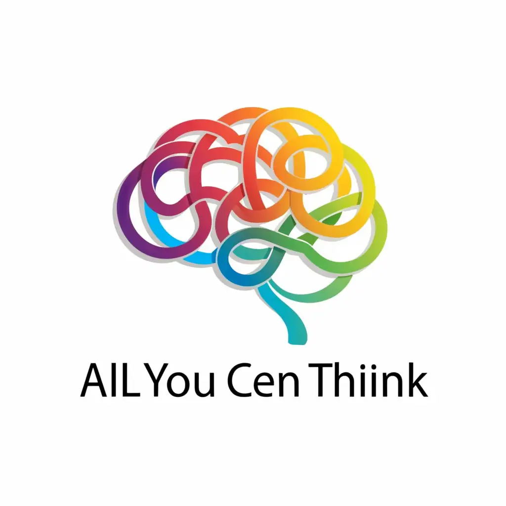 a logo design,with the text All You Can Think, main symbol:an image of a brain with colorful, swirling thoughts emanating from it, symbolizing the infinite possibilities of the mind,Moderate,clear background