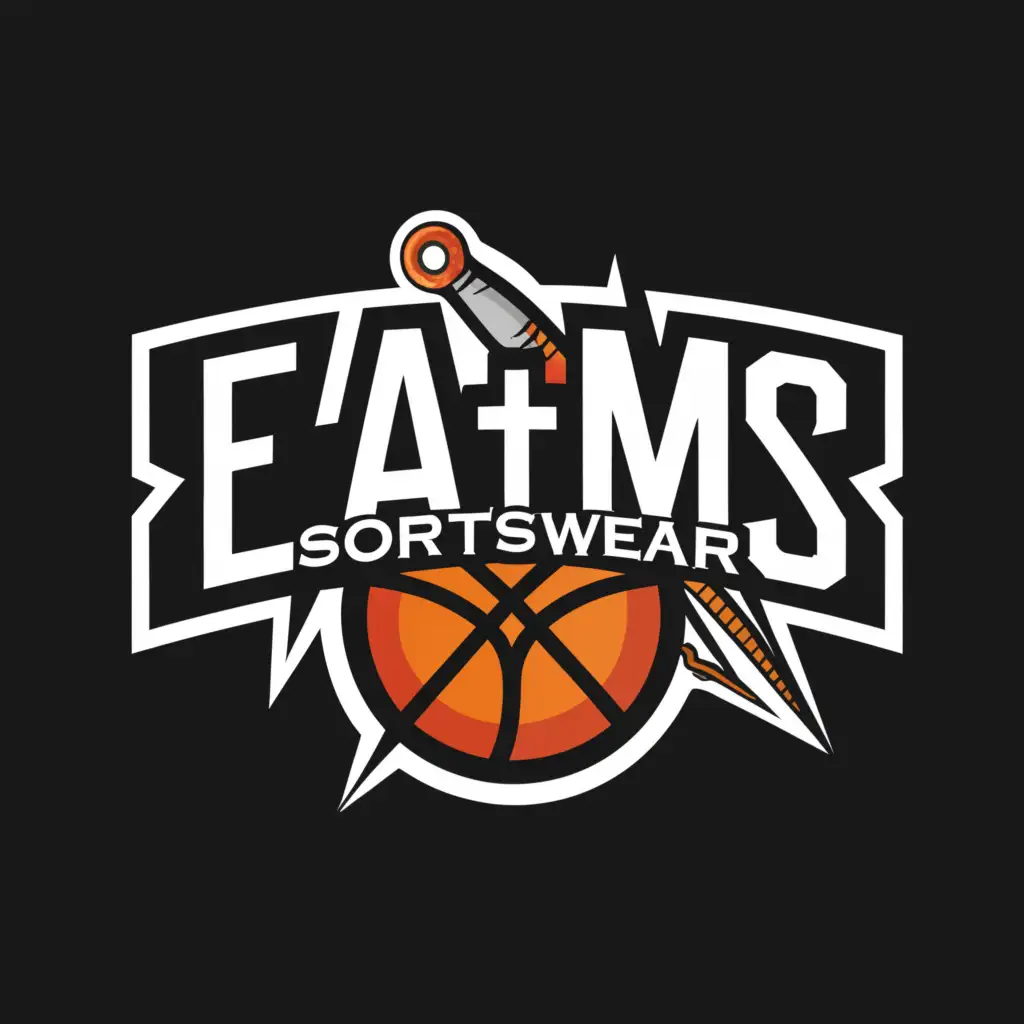 a logo design,with the text "EA4M's SPORTSWEAR", main symbol:basketball, needle, thread
,Moderate,clear background
