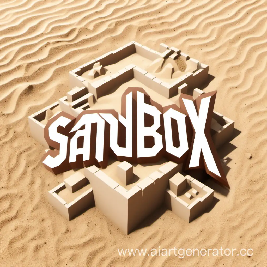 Логотип игры в жанре Песочница с названием Sandbox в белом оттенке в стиле строительства