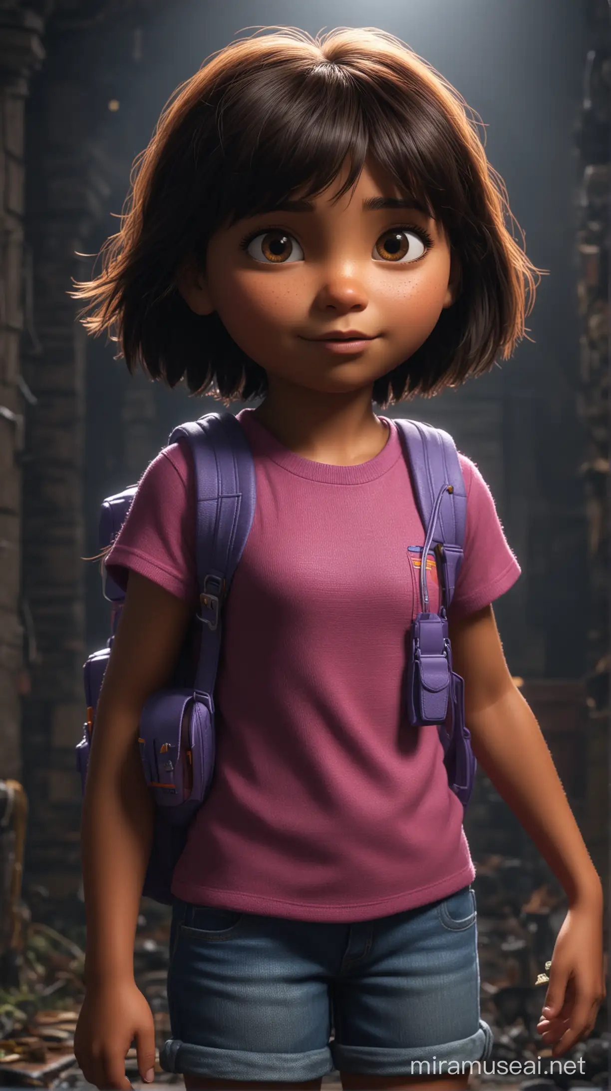 Dora the explorer darkness Electronic, Photo realistic, cinematic, HDR.