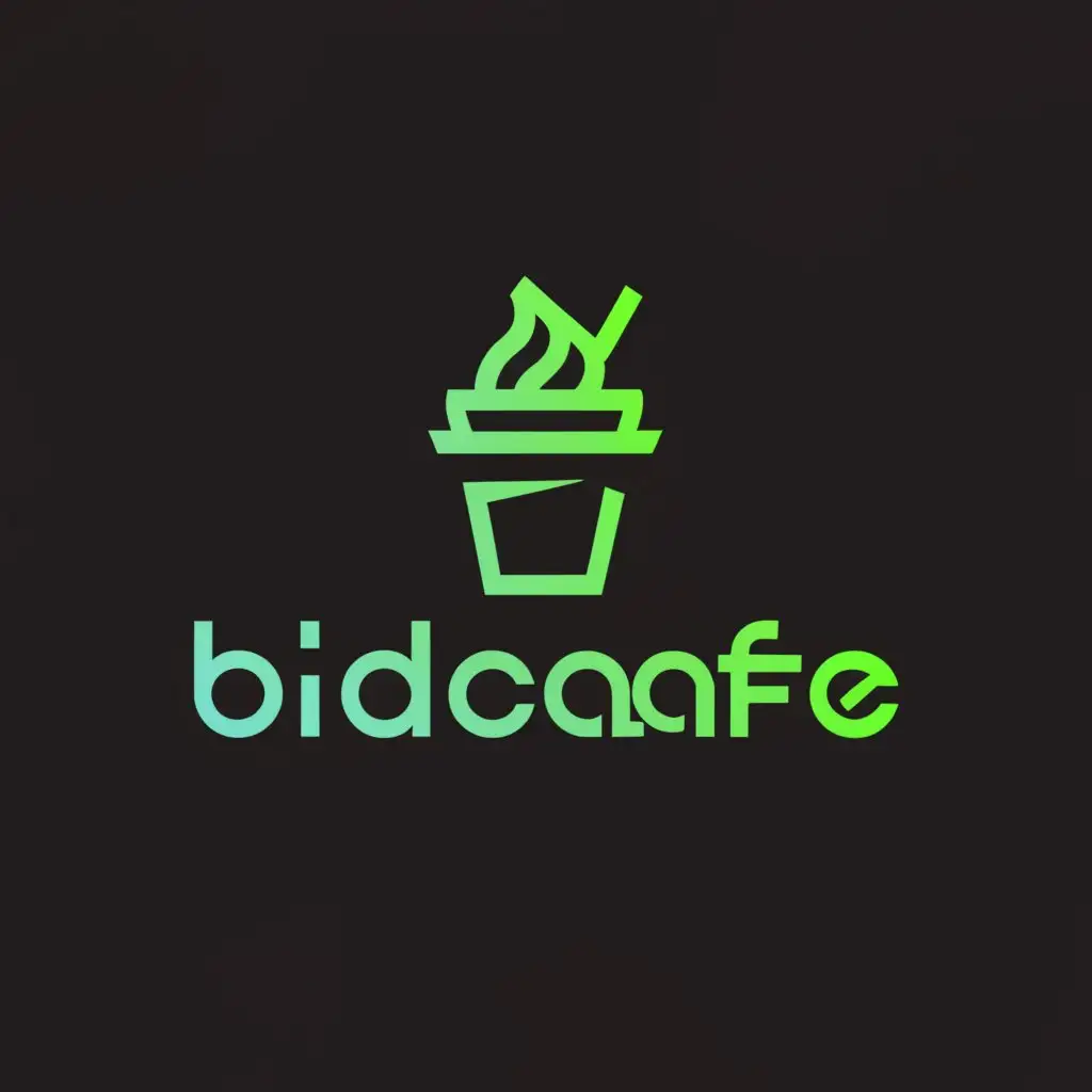 a logo design,with the text 'Bidcafe, cyber font style', main symbol:mint color, have a paper cup ice cream on top,complex,clear background