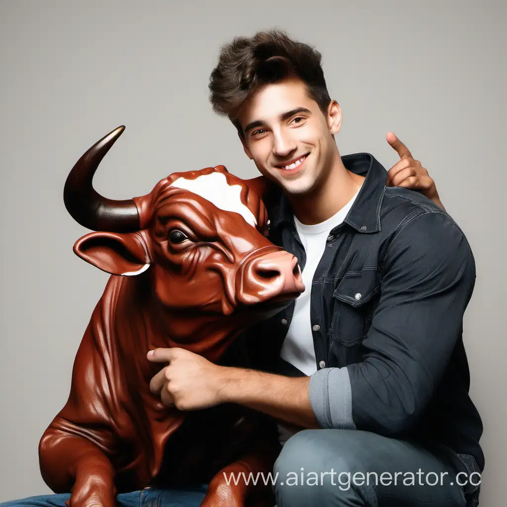 Intimate-Embrace-Young-Man-and-Bull-Share-Heartfelt-Bonding-Moment