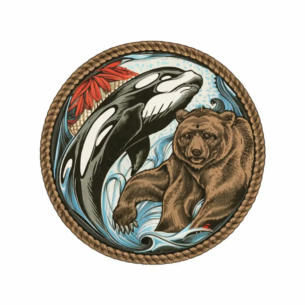 a logo design,with the text "Logo Orca And Grizzly", main symbol:Orca and bear,complex,clear background