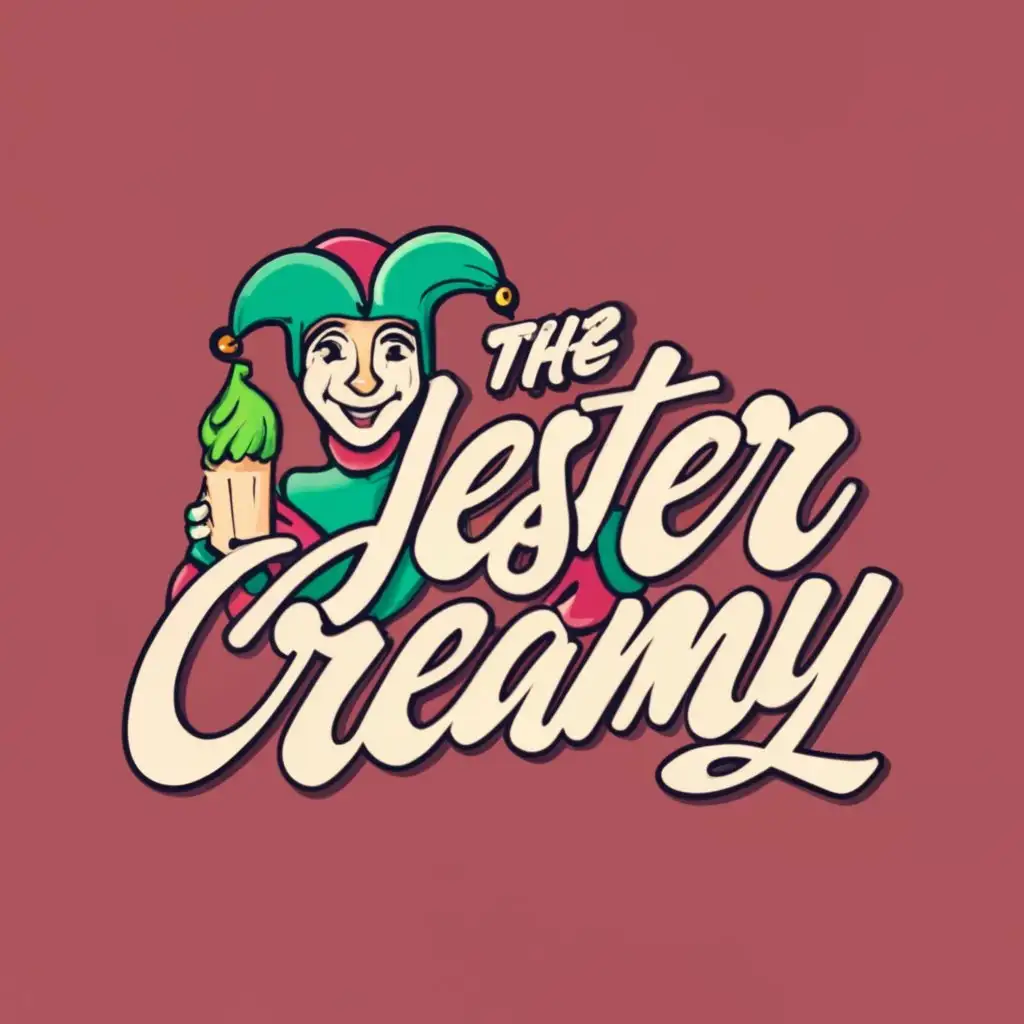 logo, Jester with cream, with the text "The JesterCreamy", typography, be used in Entertainment industry