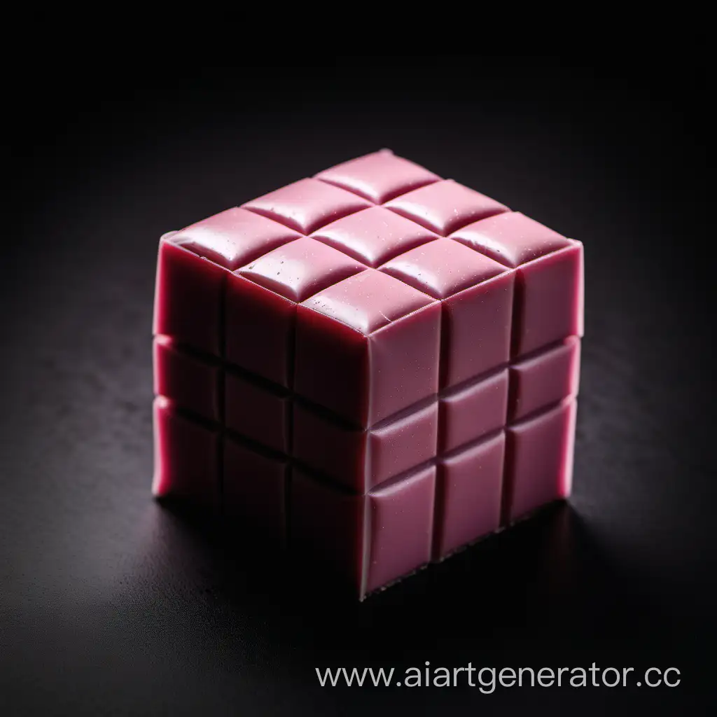 Pink-Chocolate-Cube-Against-Dark-Background