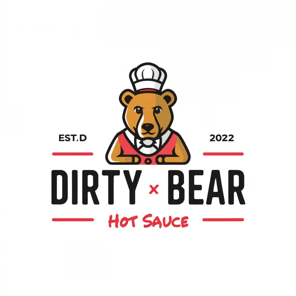 LOGO-Design-For-Dirty-Bear-Hot-Sauce-Minimalistic-Bear-Chef-with-Chili-Pepper-Hot-Sauce-Theme