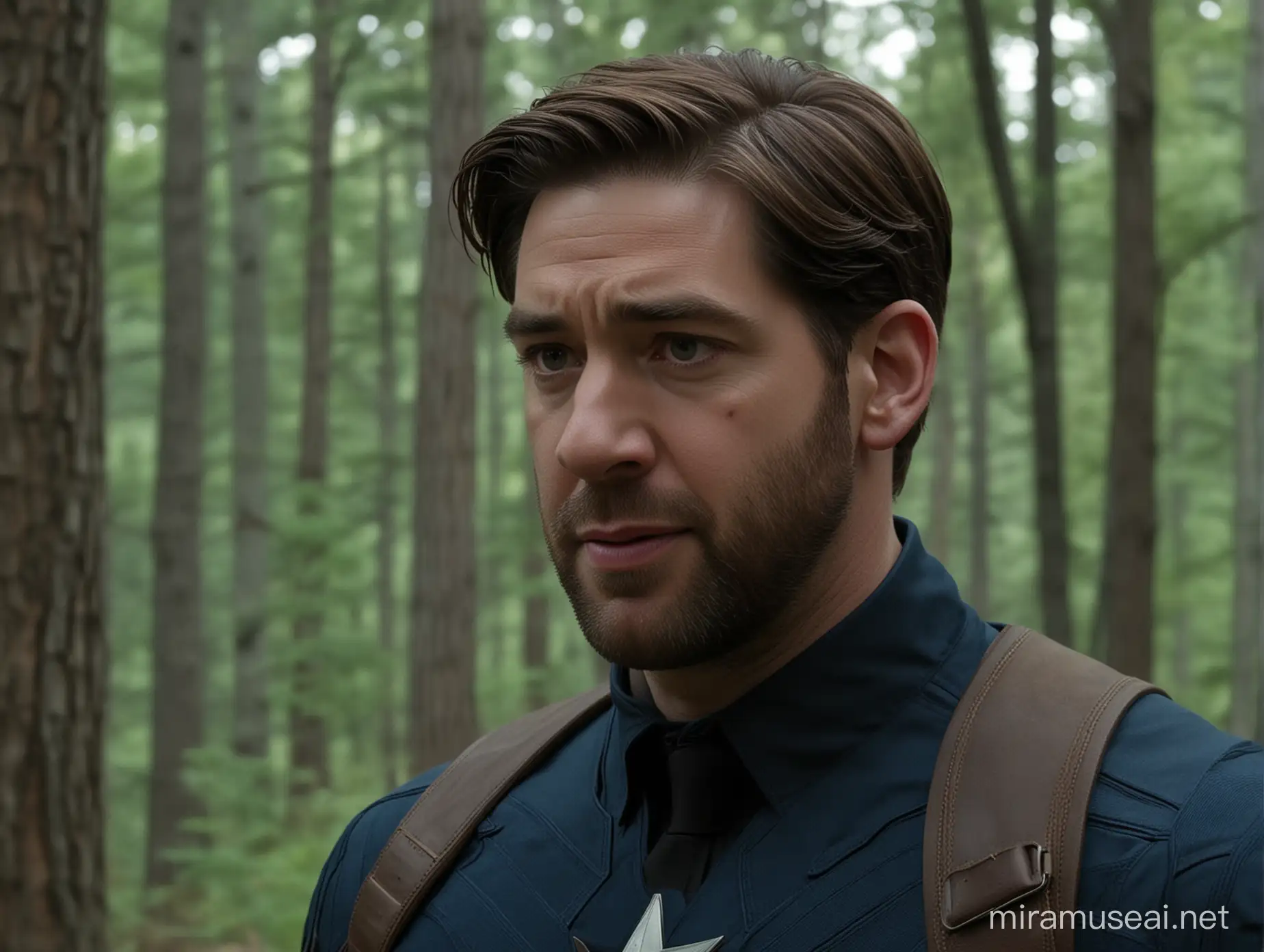 2016 dvd screen grab of john krasinski as captain america, forest