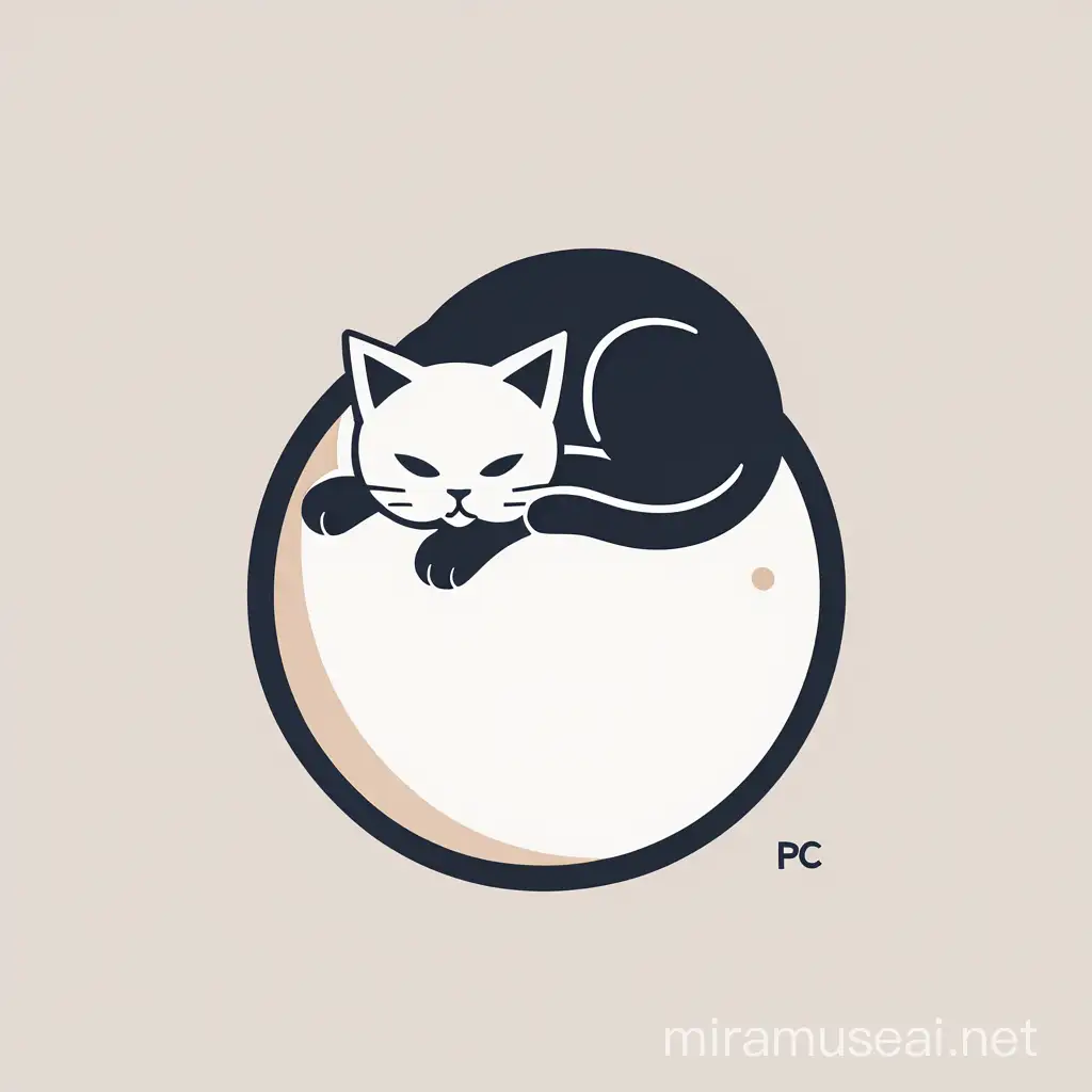Кот лежит сверху на шаре логотип минимализм