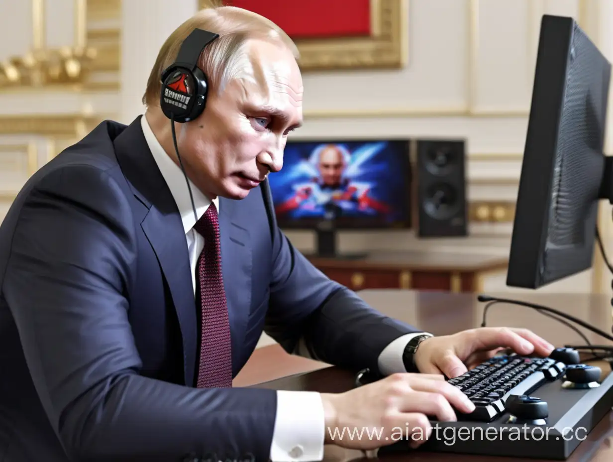 Russian-President-Vladimir-Putin-Engaged-in-Video-Gaming