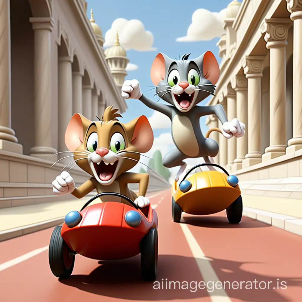 Tom and Jerry race into the palace