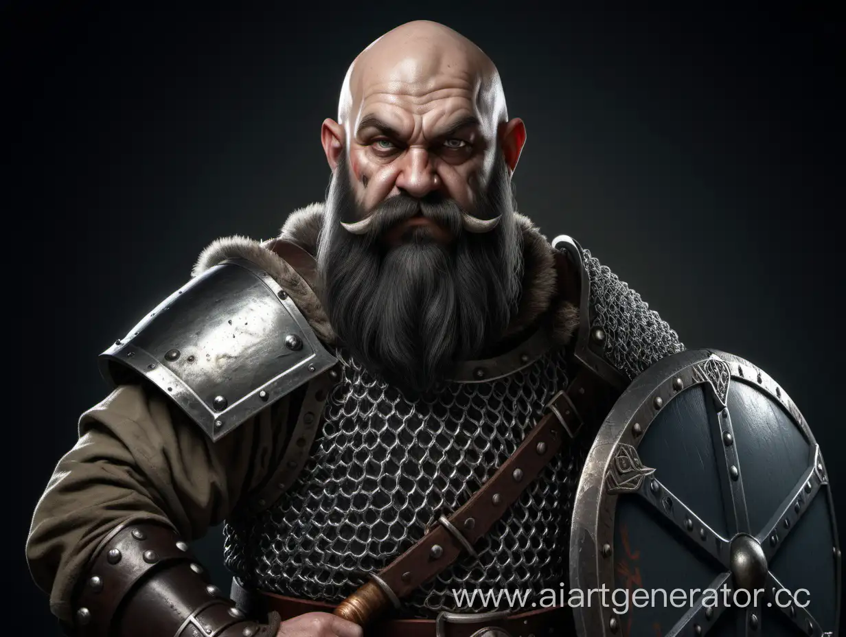 Stout-Dwarf-Warrior-with-War-Hammer-and-Shield-in-Chainmail-Armor