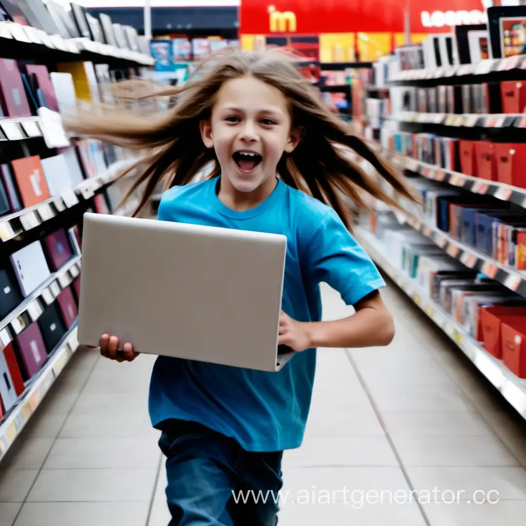 пацан с длинными волосами  купил новый ноутбук и бежит с ним 
 в руках 
радостно из магазина