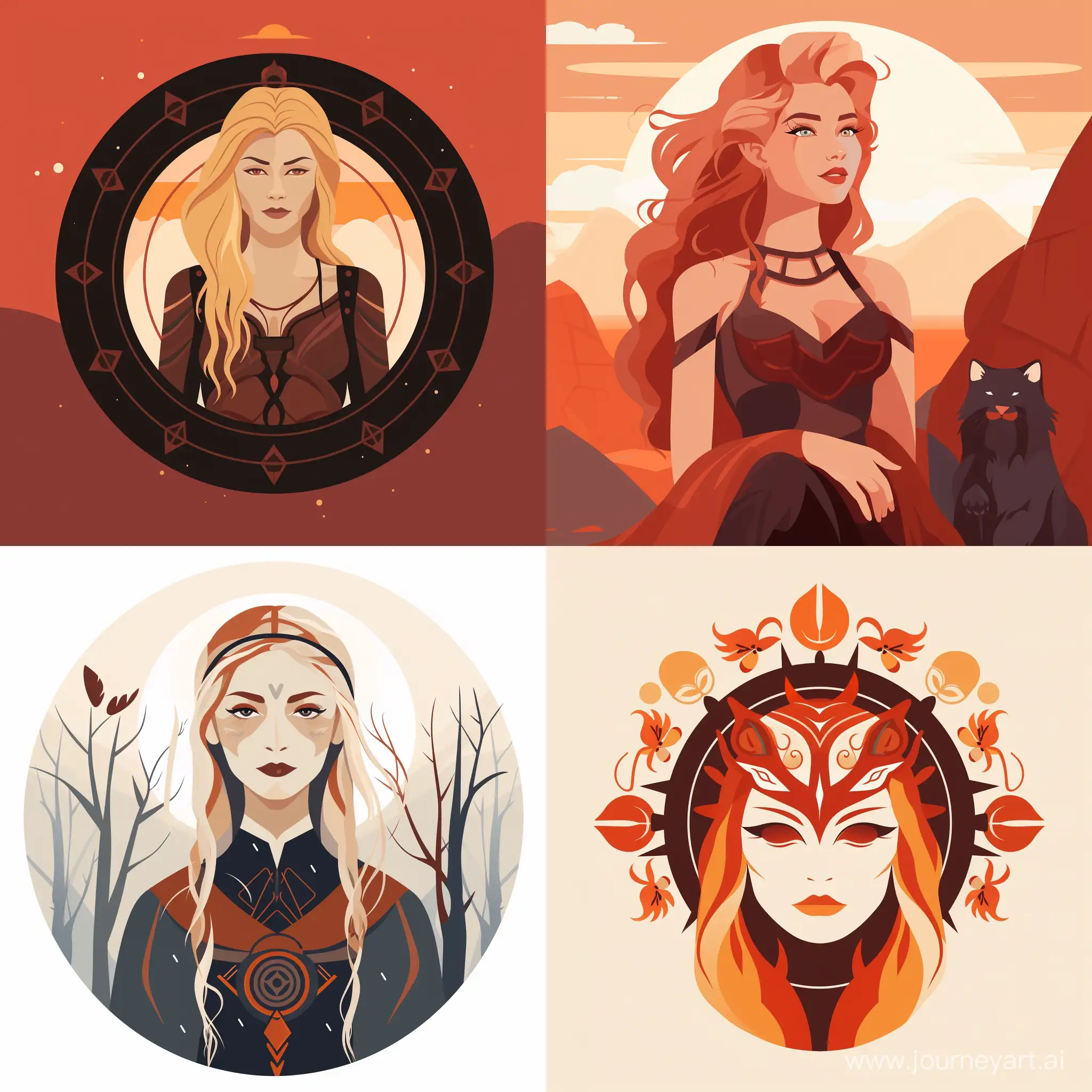viking woman in Scandinavian's recognizable style, in simple and minimalistic vector style