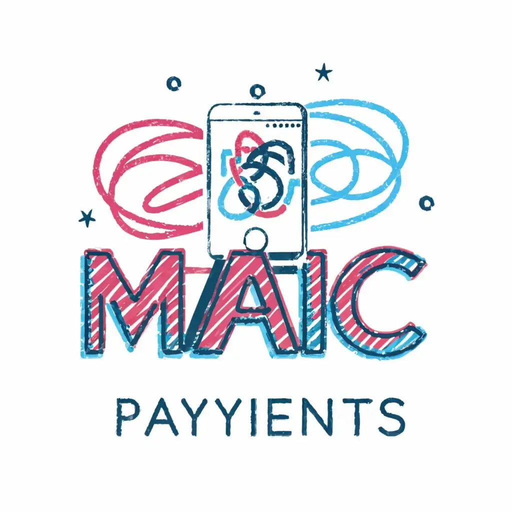 logo, smartphone connect spiral chalk felt tip chaotic pink blue, white background, with the text "maic payments", typography, be used in Technology industry