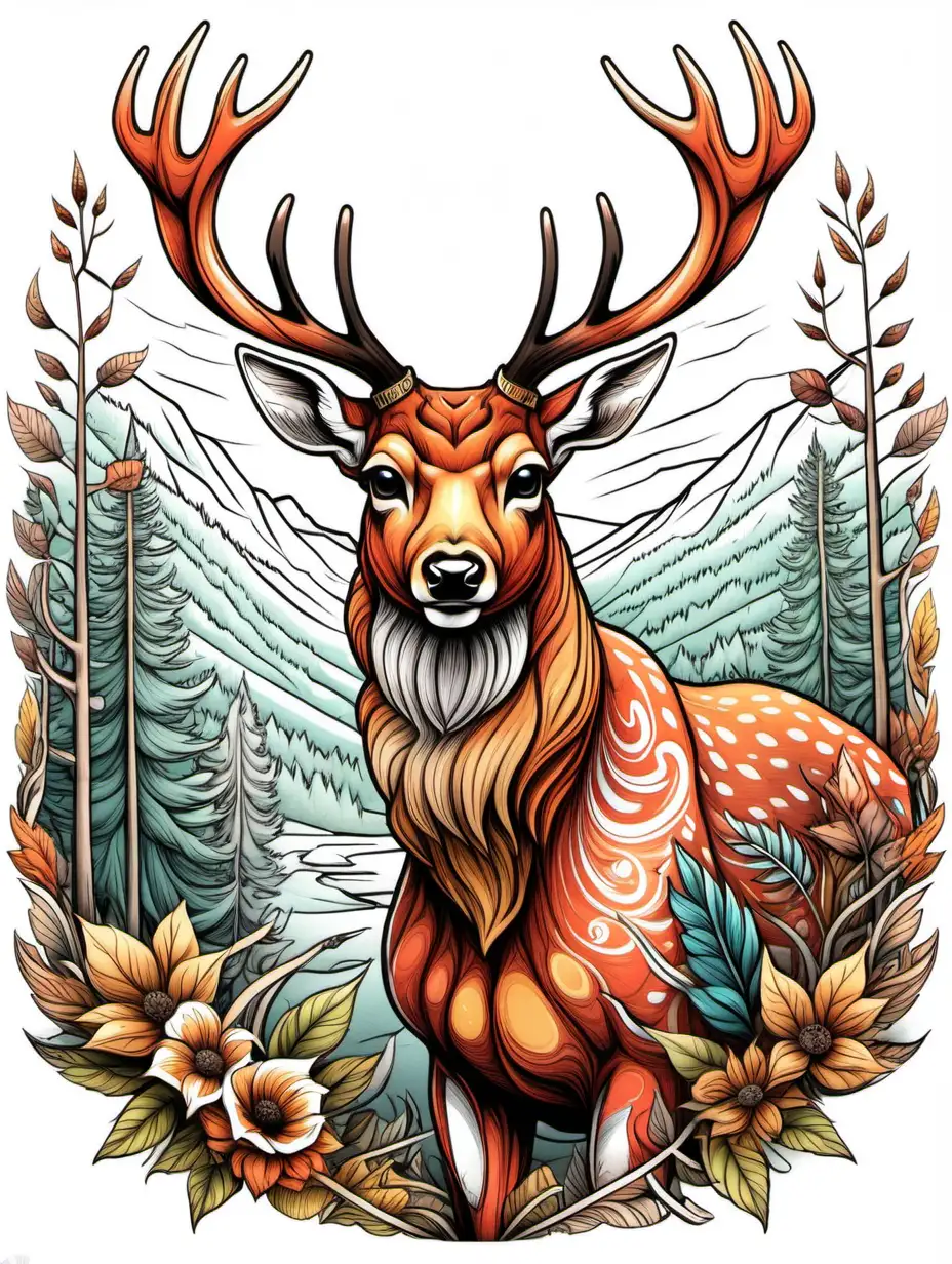  color, deer, high detail, thick line, no shading