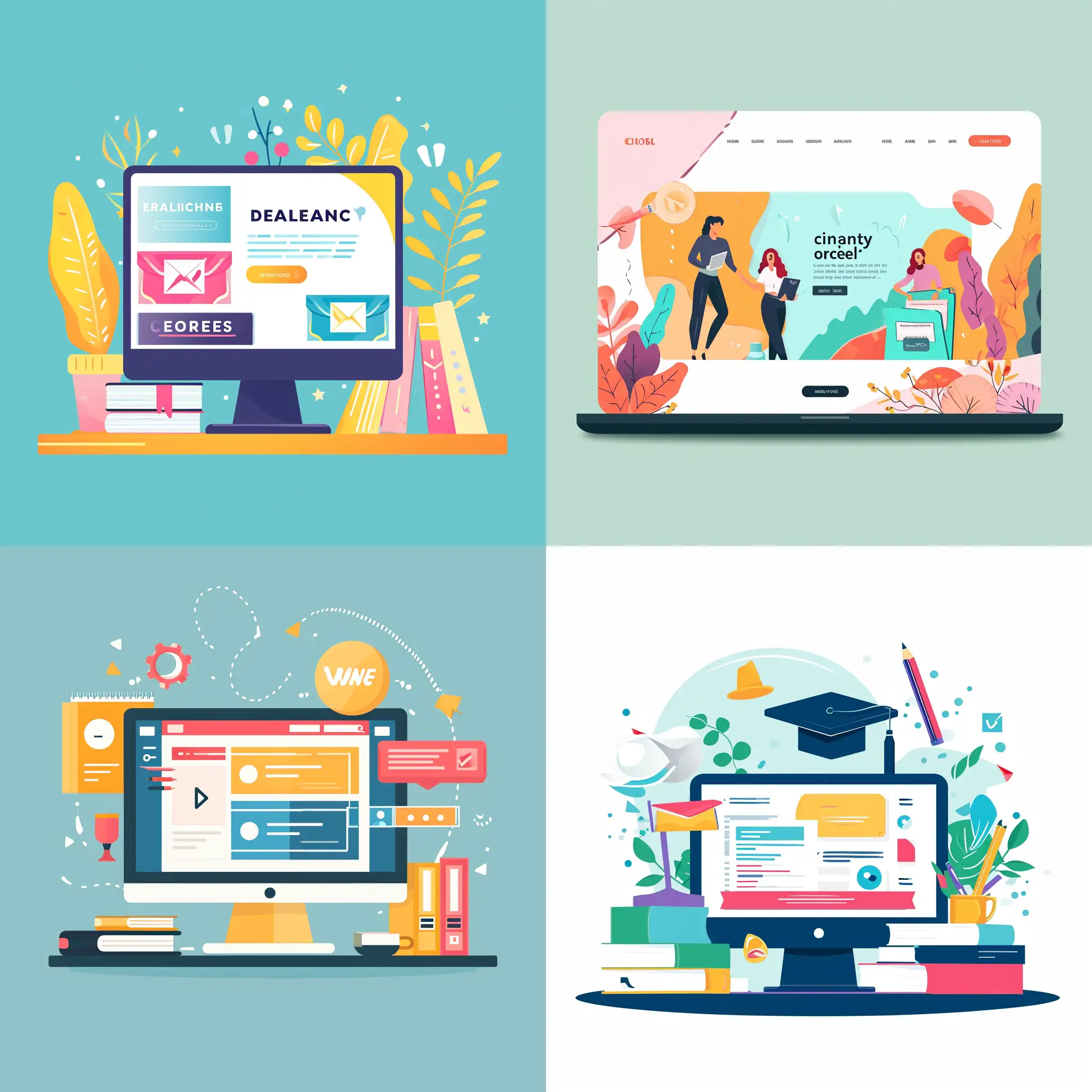 Web page with learning courses, colorfull flat design