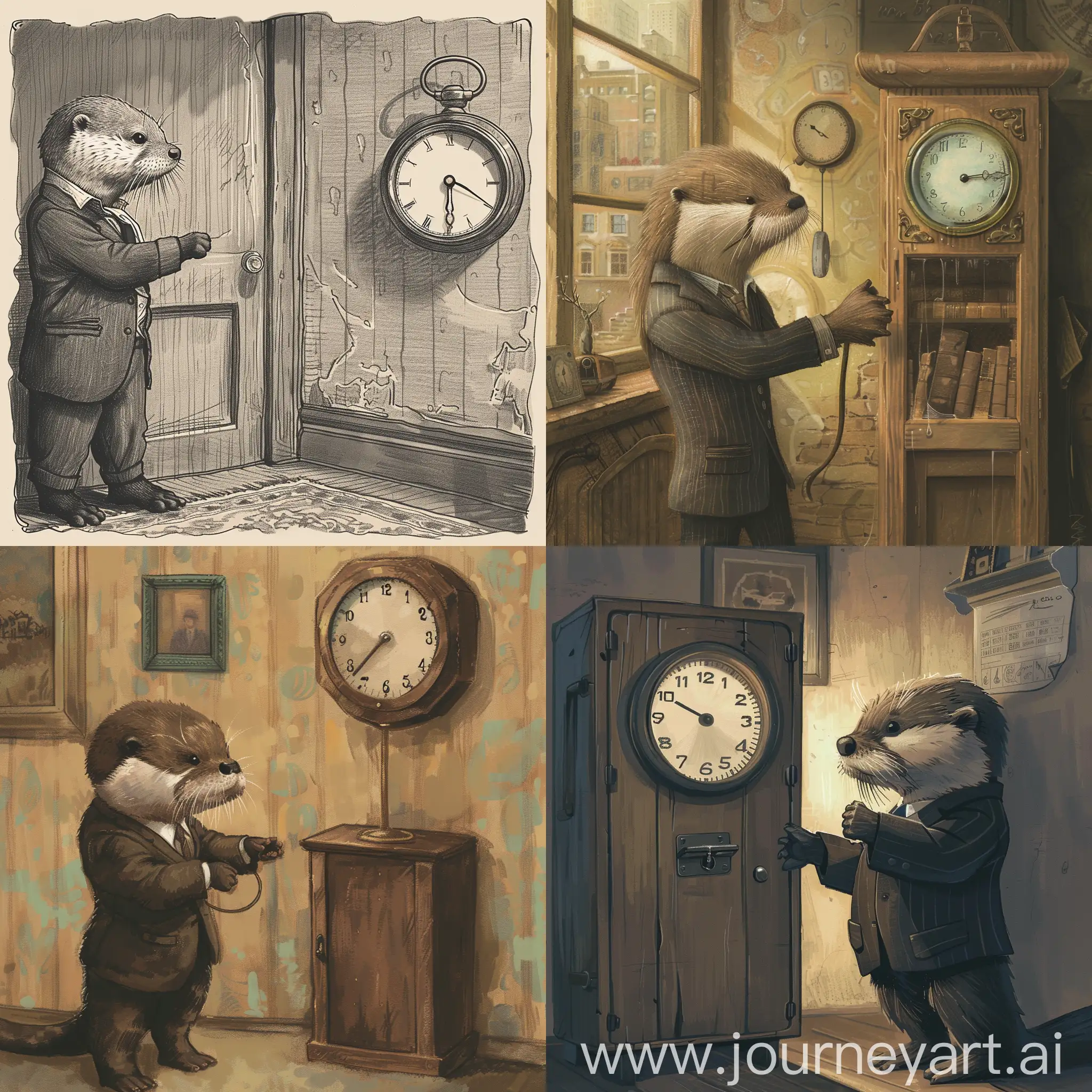 In the morning, the little otter wakes up in his cramped apartment, dressed in a neat suit, and looks at the clock on the wall, his face showing a hint of weariness.