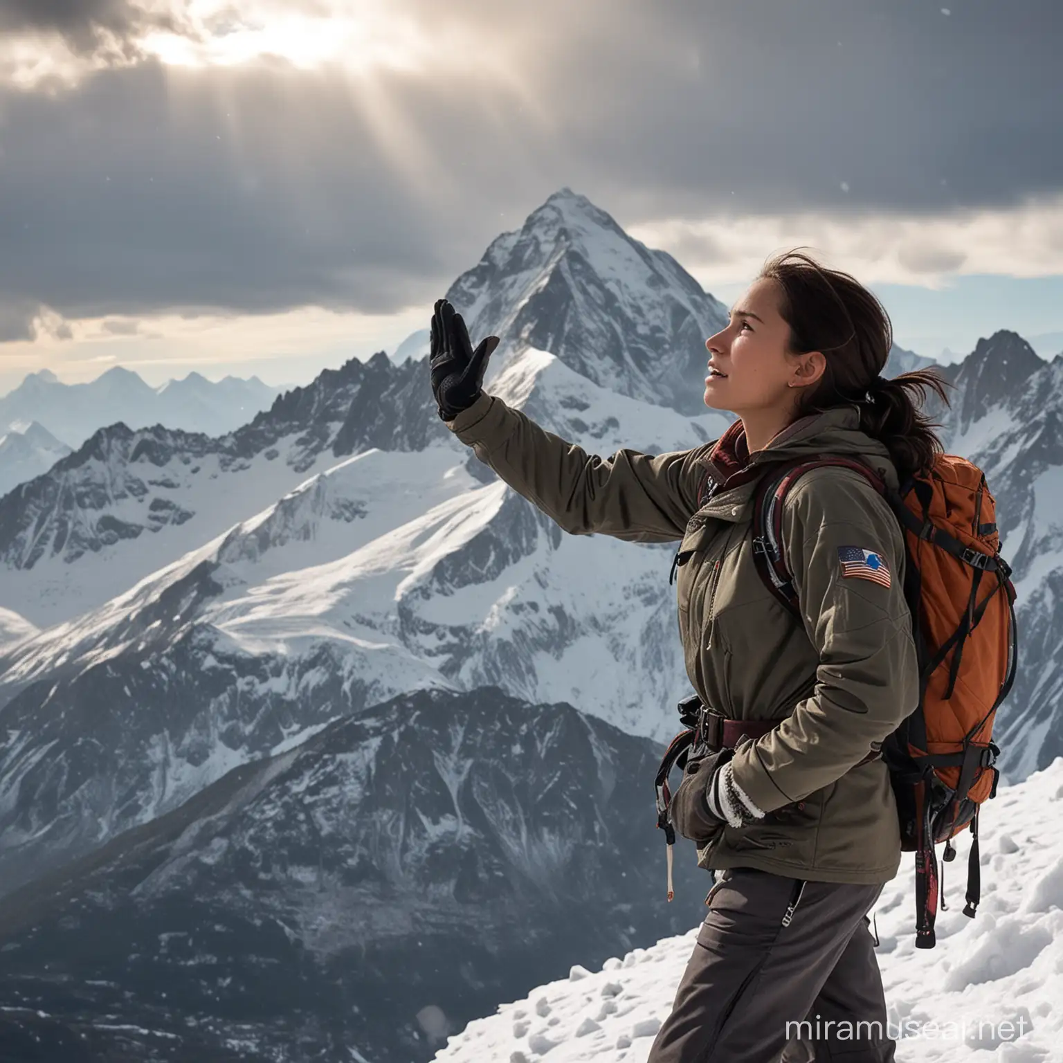 Triumphant Mountaineer Conquers SnowCapped Summit