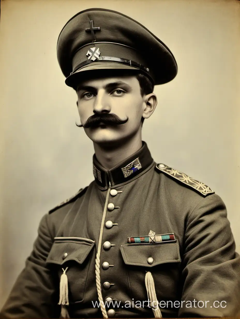 Армейский офицер молодой мужчина славянской внешности с усами Добружа