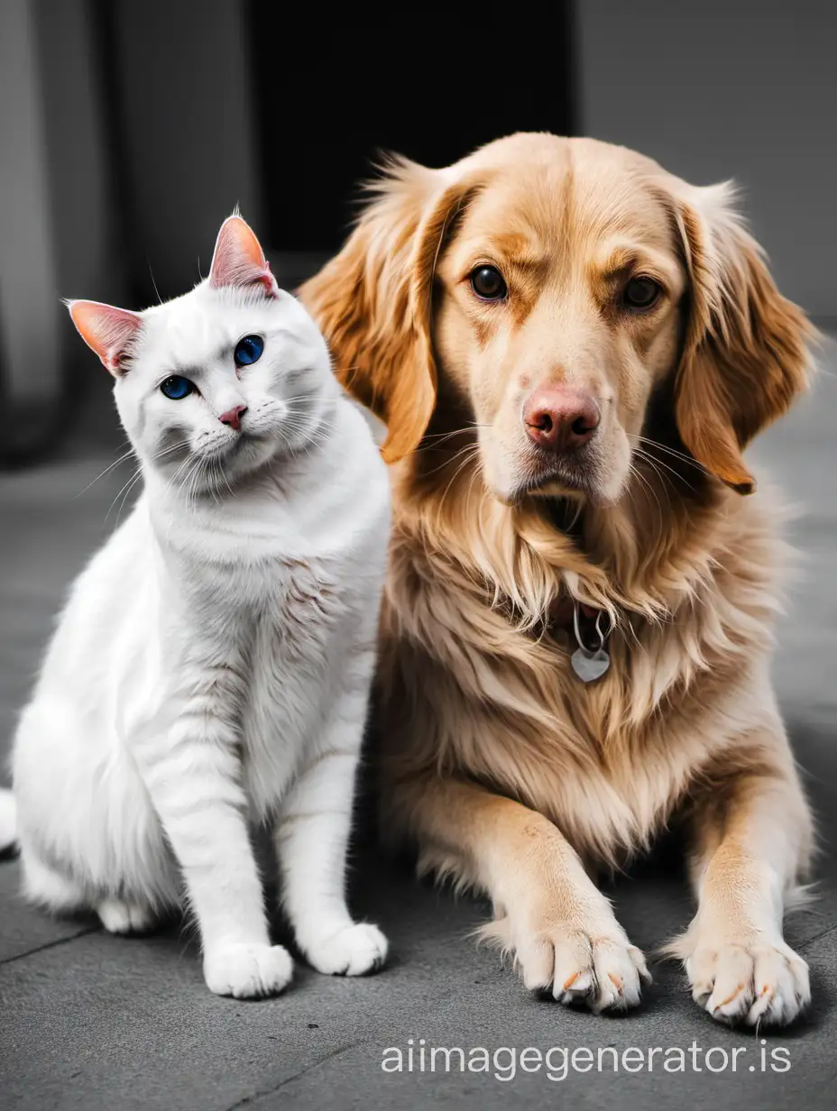 Playful-Dog-and-Cat-Interacting-in-Sunny-Garden