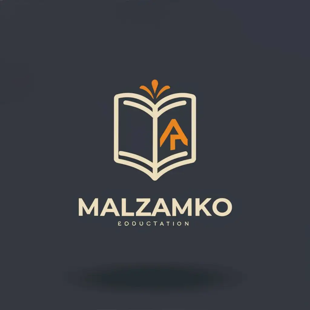 logo, a book, with the text "Malzamtko", typography, be used in Education industry
white background, the words and the book make it blue,