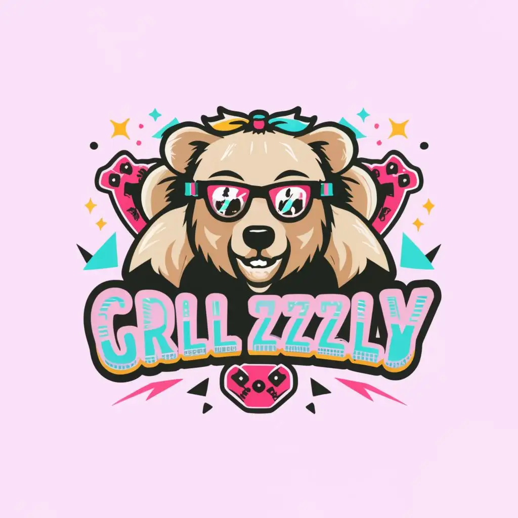 LOGO-Design-for-Girly-Grizzly-Playful-Pink-Powerful-Brown-with-a-Gamer-Theme