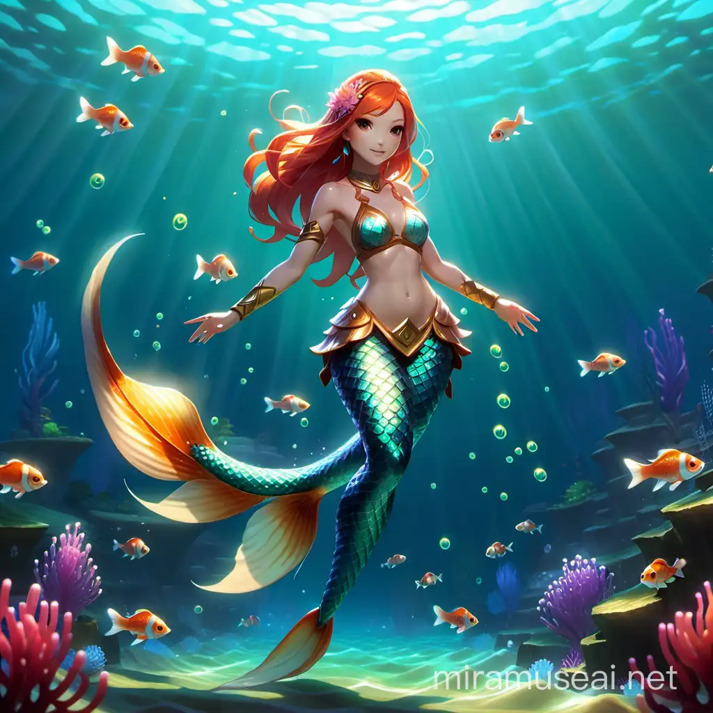 Create me a Female fish with scales on two Legs similar to Nami from league of legends