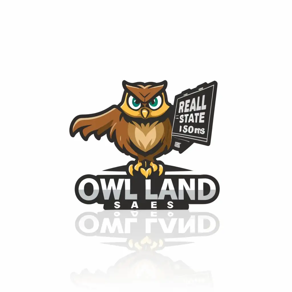 a logo design,with the text "Owl Land Sales", main symbol:this logo mascot with an action pose, headshot, them,Moderate,clear background