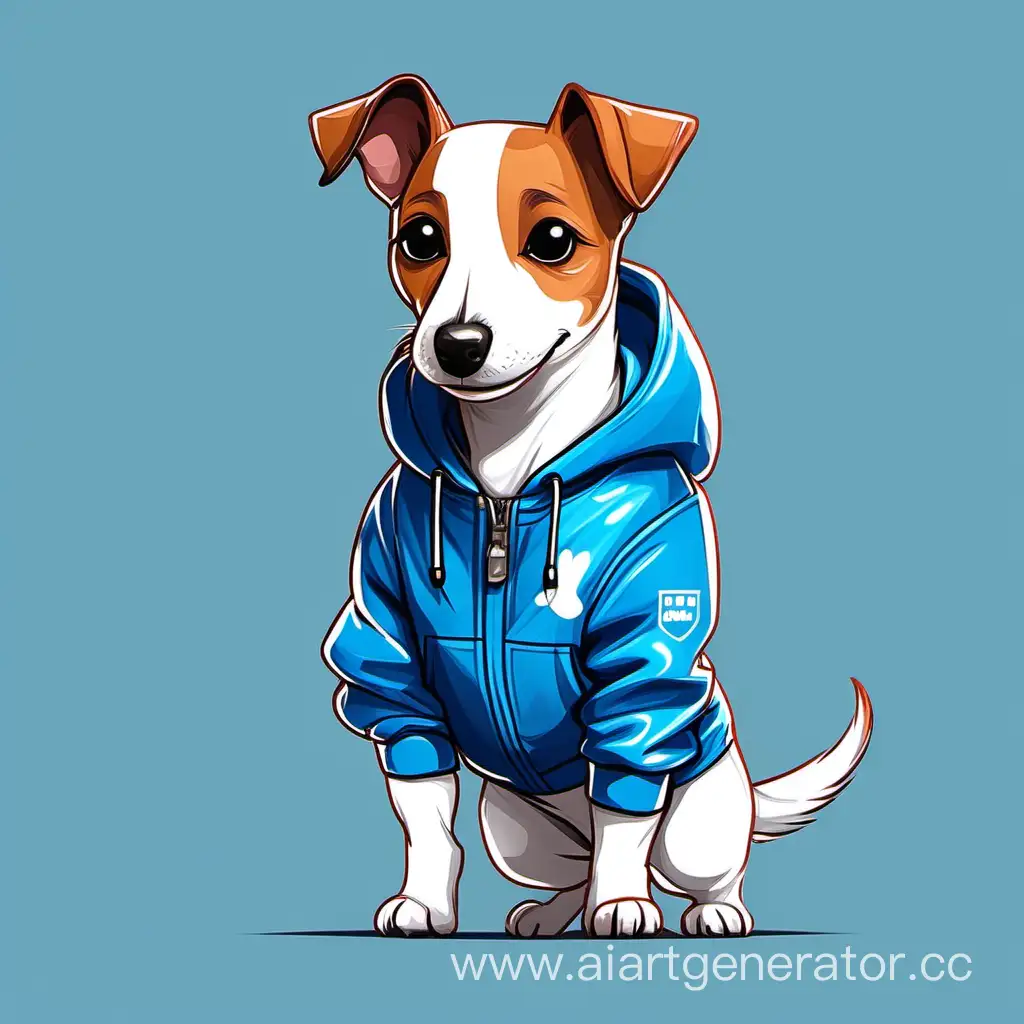  давай нарисуем собаку породы Джек Рассел в стильном синем спортивном комбинезоне которая улыбается

